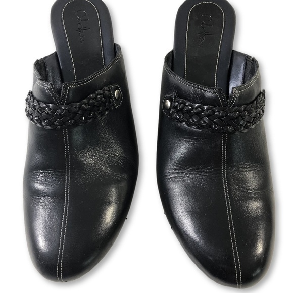 Cole Haan Black Leather Slip On Clogs Mules With Braided Detailing Size 11B - Picture 2 of 7